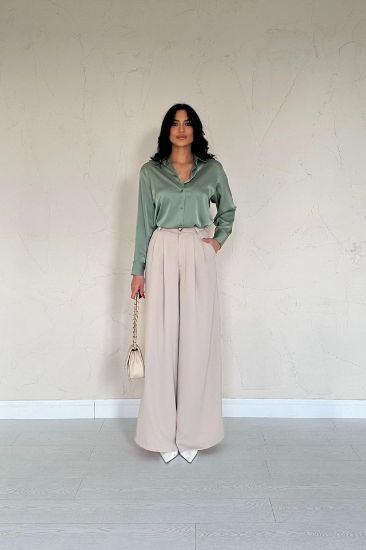 Bej Pileli Comfort Pantolon resmi